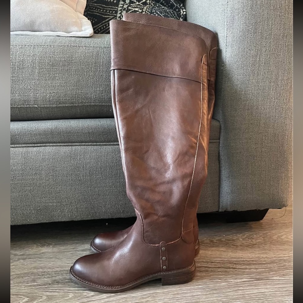 NWT Franco Sarto Halenna Brown Leather Over The Knee High Boots Elena Gilbert - Picture 2 of 6